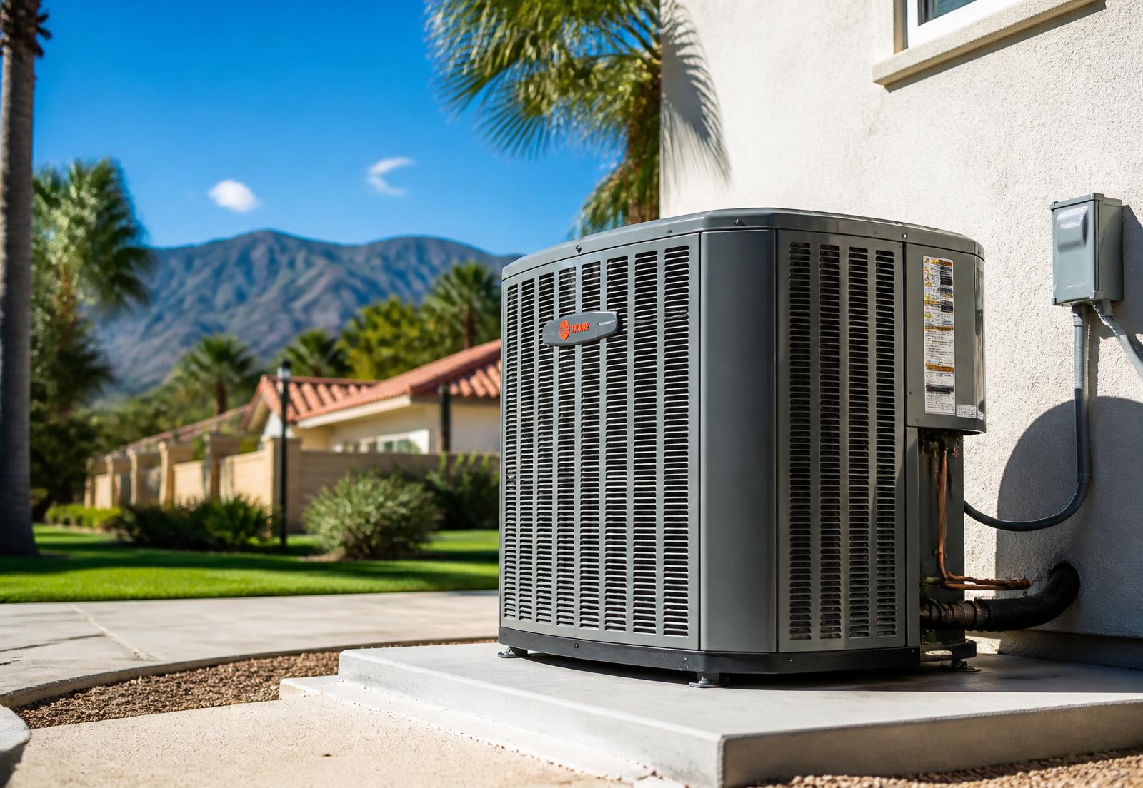 New air conditioning condenser professionally installed at a home in Upland, California